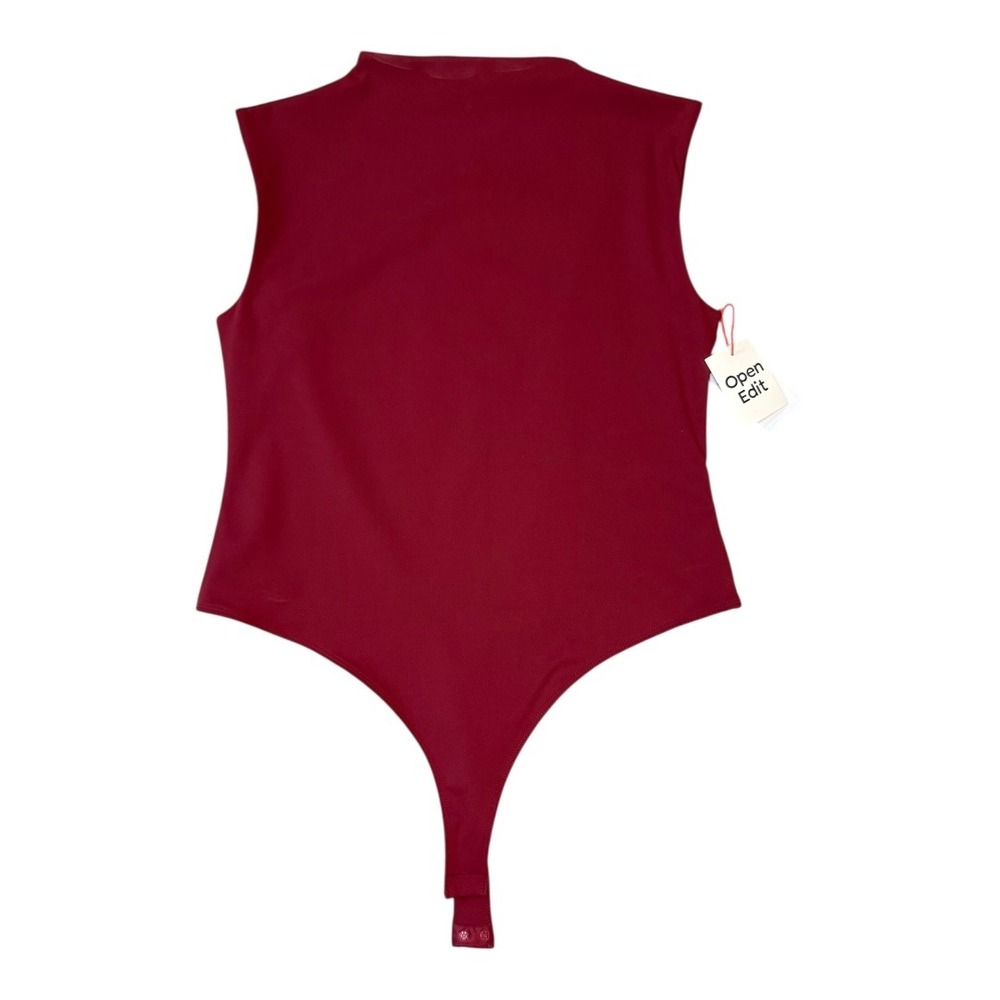 Open Edit Bodysuit Sleeveless Mock Neck Red XL Party Club Stretch NWT